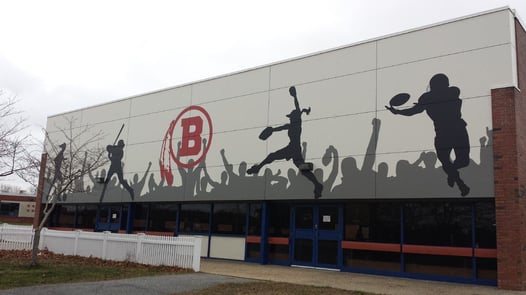 Barnstable high school recreation center with custom digitally printed HPL panels