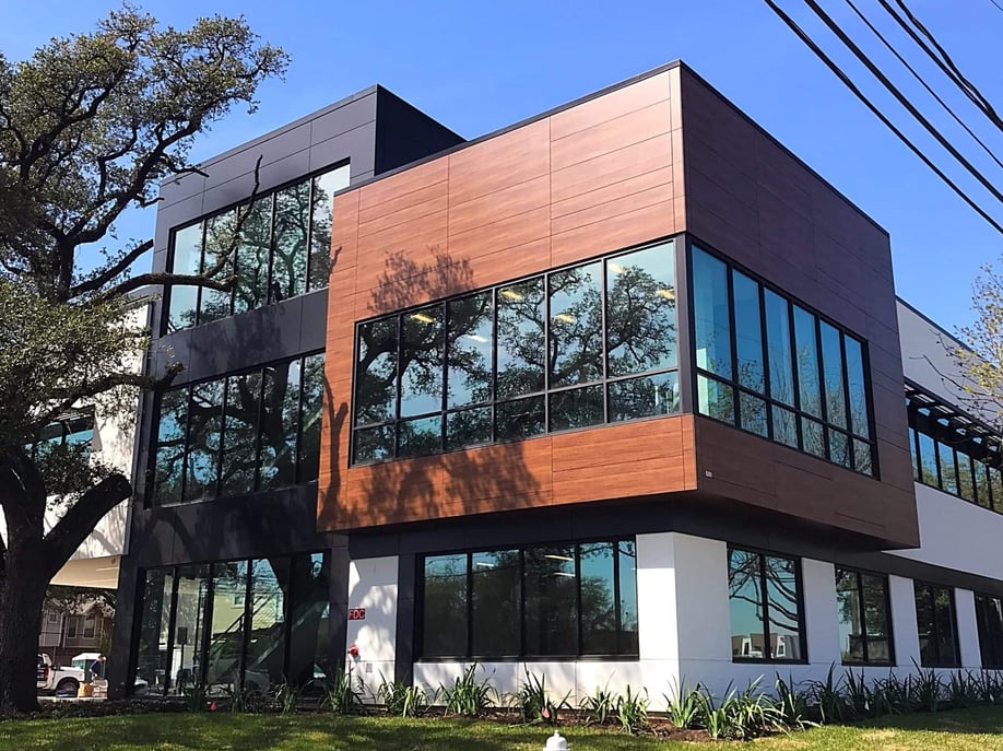 Edifis Office Building in Texas using Fundermax woodgrain phenolic panels