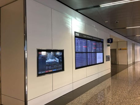 example of Fundermax's Max Compact Interior Plus phenolic panels in an airport walkway