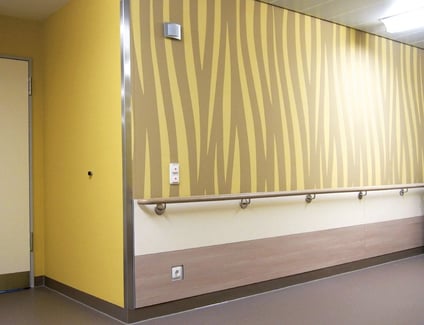 Custom hospital hallway with animal-like design printed