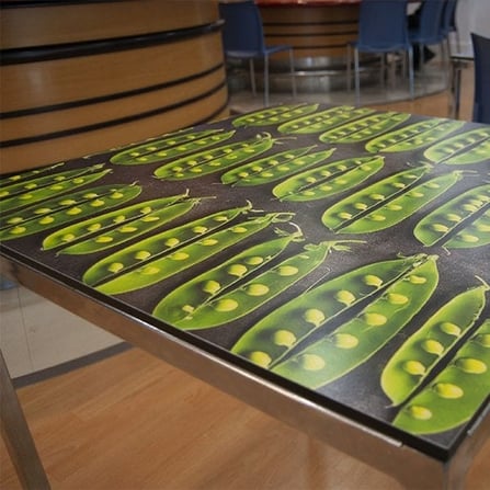 Digitally printed panels used on a table top of a restaurant