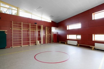 Elementary school gymnasium with Fundermax phenolic panels