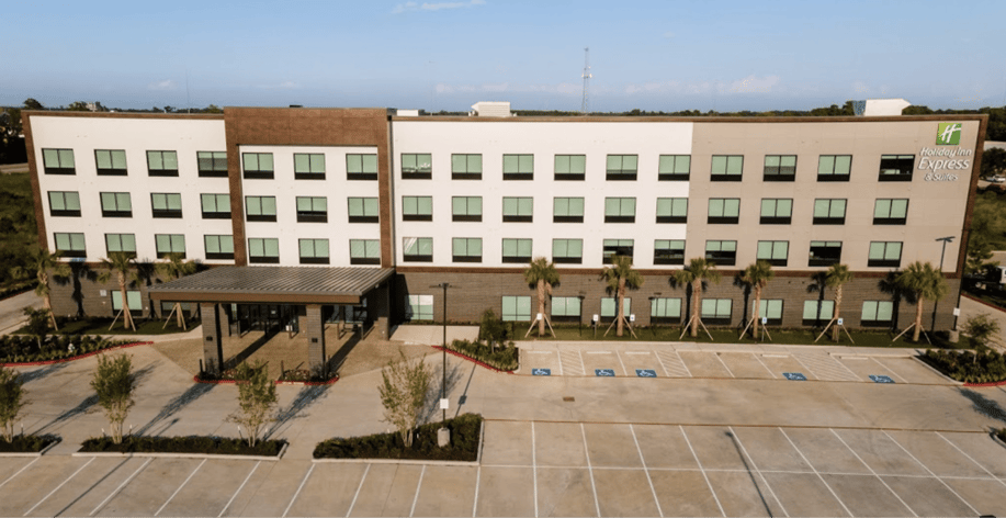 Fundermax exterior phenolic panels in rainscreen application at the Holiday Inn Express in Texas