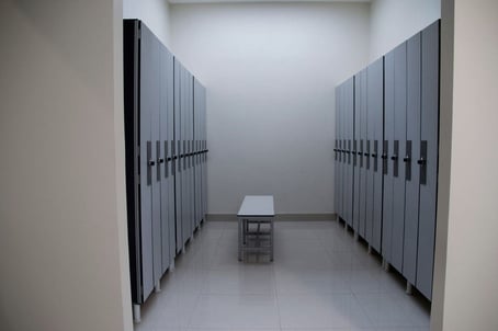 Employee locker room with phenolic panels