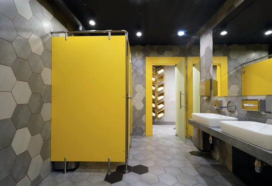 Example of HPL panels used as a bathroom partition