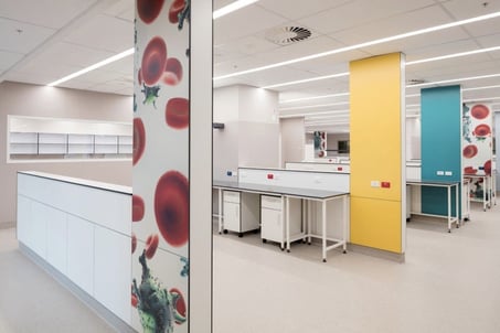 Middlemore Hospital in Auckland, New Zealand; Fundermax Individualdécor, Max Compact Interior with exposed fasteners.