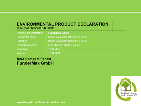 Material Transparency includes looking at a company's EPD, such as Fundermax's
