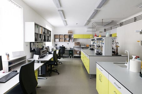 example of Fundermax's Max Compact Interior Plus phenolic panels in a laboratory workspace