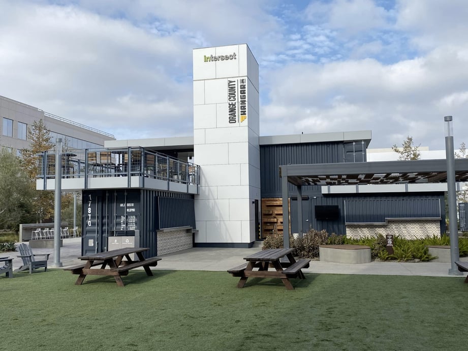 Repurposed shipping containers to create a restaurant in California with Fundermax panels