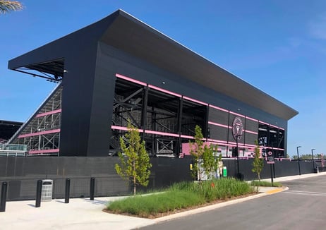 Lockhart Stadium in Florida using black Fundermax panels