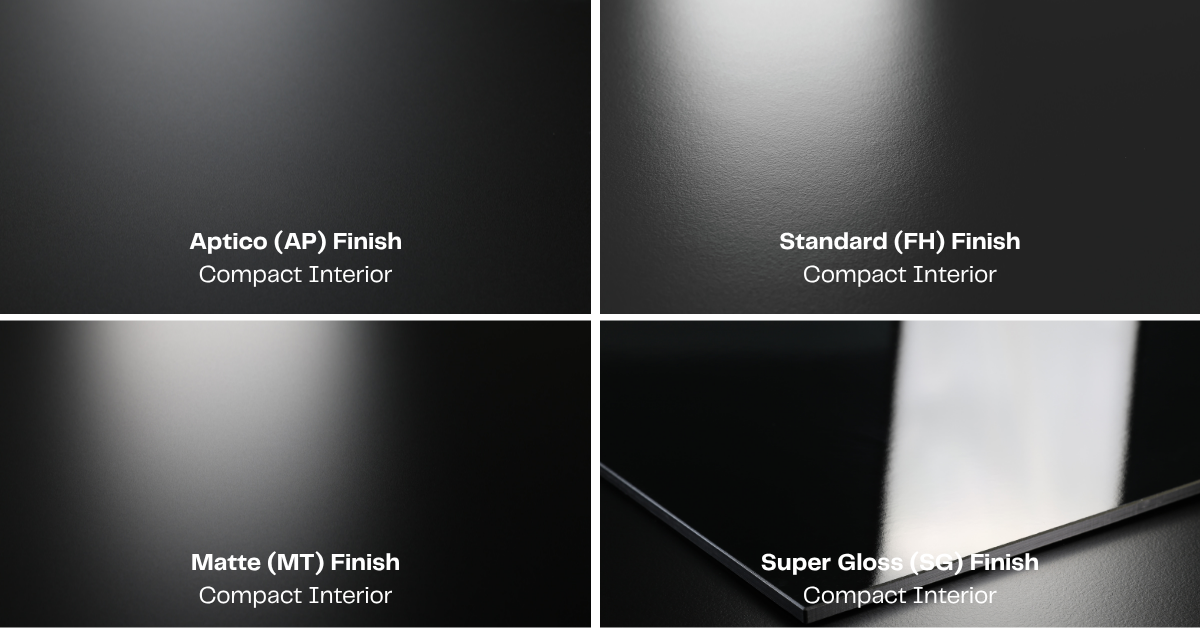 The various finish options for Max Compact Interior phenolic HPL panels
