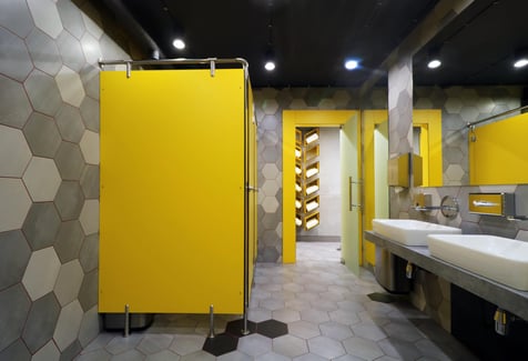 Gym bathroom partition with phenolic panels