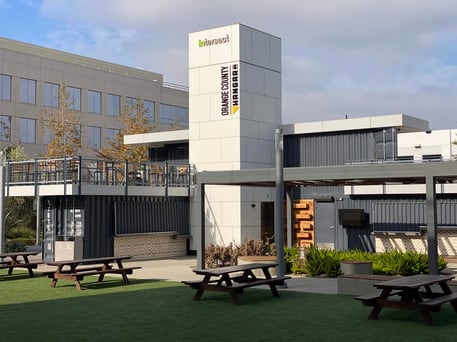 Taproom in California using color-matched exposed fasteners and an open joint system