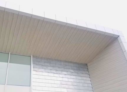 Phenolic soffits in a white woodgrain on the Reliant Medical Group building