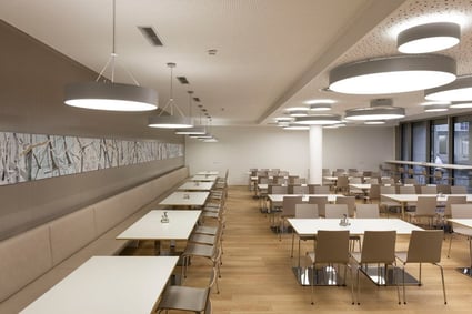 Examples of High-Traffic Spaces Where HPL Cladding Thrives - Office cafeteria