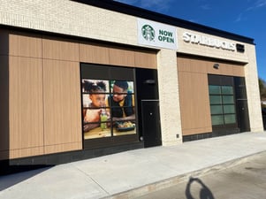 Starbucks in North Carolina with exterior phenolic panels and a exposed fastener.