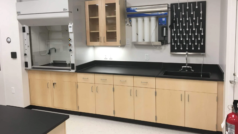 This renovation of a biochemistry lab at Middletown University in Connecticut featured the application of Max Resistance2 in Deep Black (#0082) for its durability, cleanability, and resistance.  (1)
