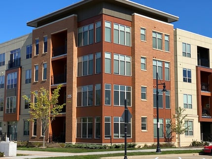 The Mill at Ironworks in Indiana featuring Max Compact Exterior phenolic panels in a rich brown tone